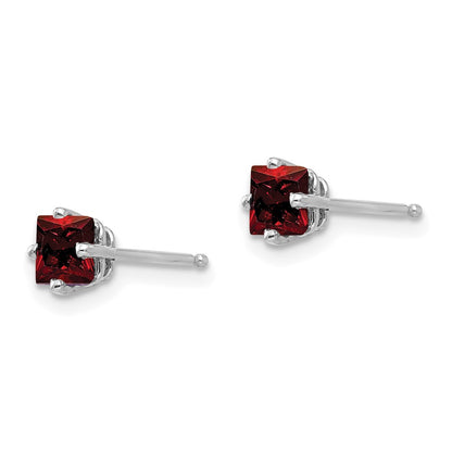 14k White Gold 4mm Princess Cut Garnet Earrings