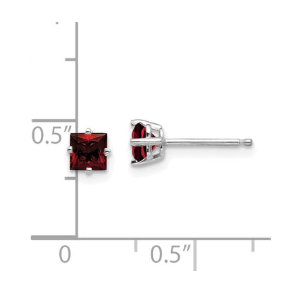 14k White Gold 4mm Princess Cut Garnet Earrings