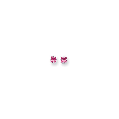14k White Gold 4mm Princess Cut Pink Tourmaline earring