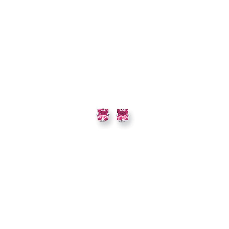 14k White Gold 4mm Princess Cut Pink Tourmaline earring
