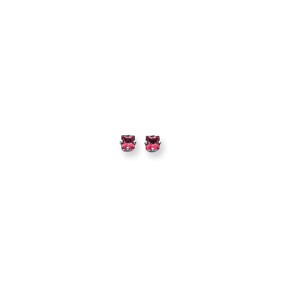 14k White Gold 4mm Princess Cut Pink Sapphire Earrings