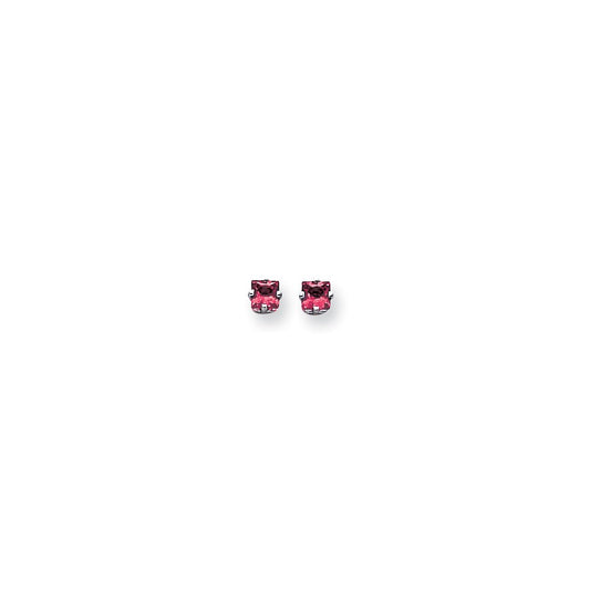 14k White Gold 4mm Princess Cut Pink Sapphire Earrings