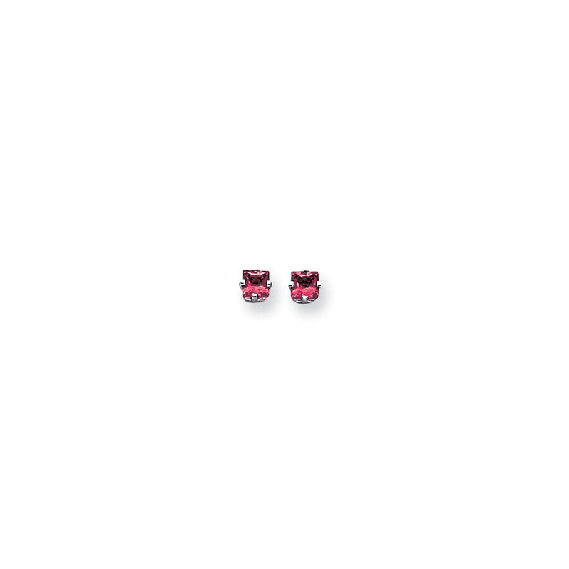 14k White Gold 4mm Princess Cut Pink Sapphire Earrings