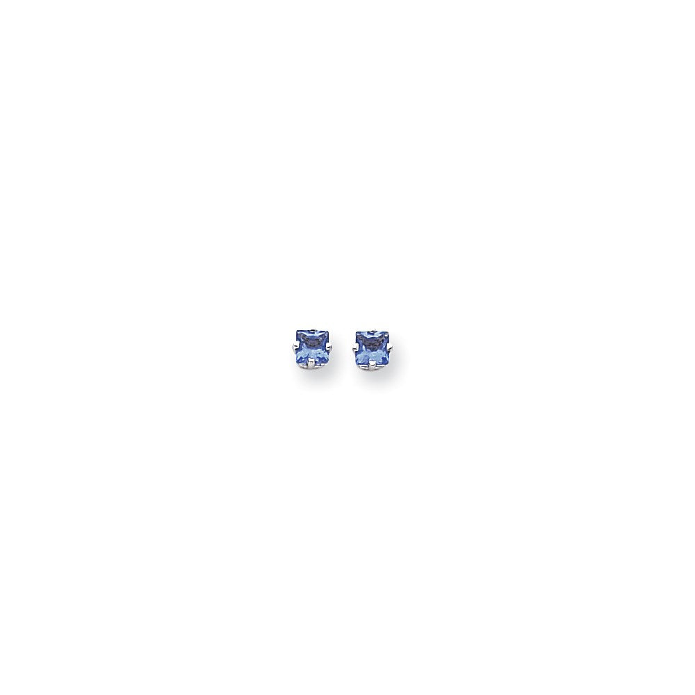 14k White Gold 4mm Princess Cut Tsavorite Earrings XE60WTV