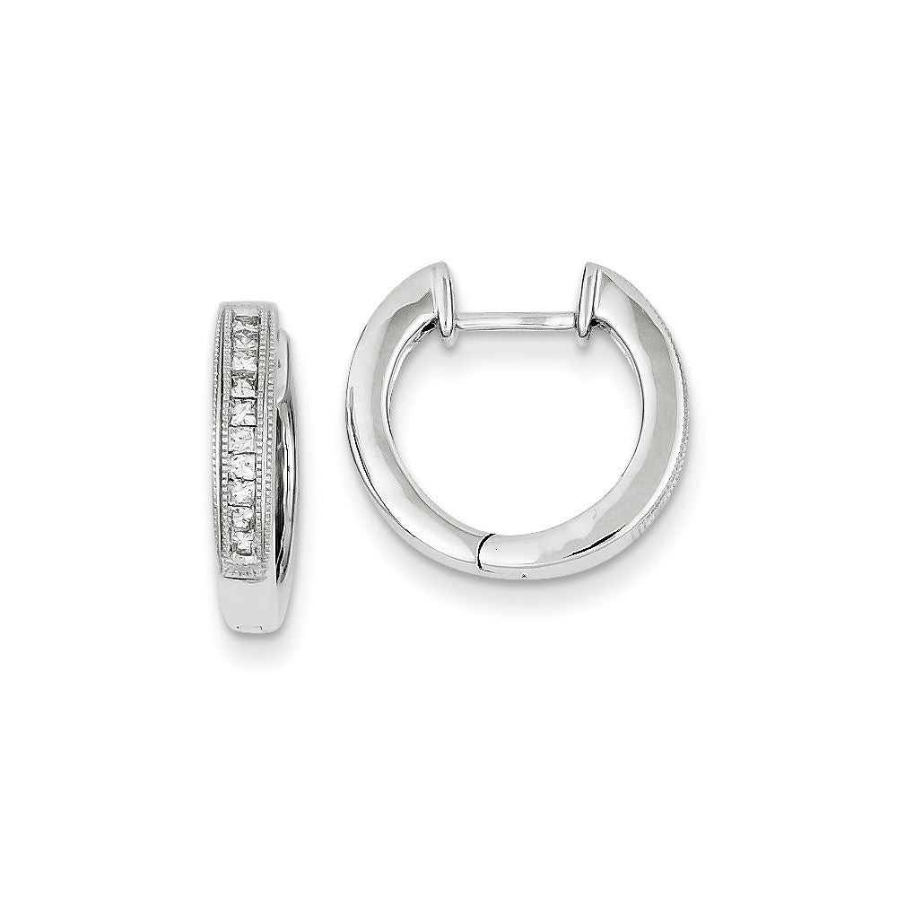 14k White Gold Real Diamond Hoop Earrings