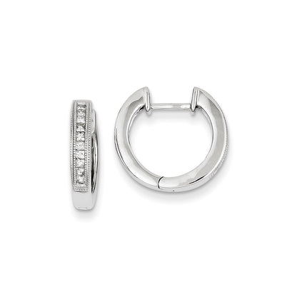 14k White Gold Real Diamond Hoop Earrings