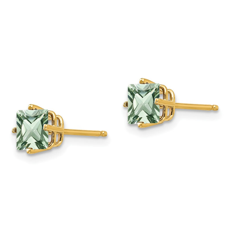 14k Yellow Gold 5mm Square Green Quartz Earring
