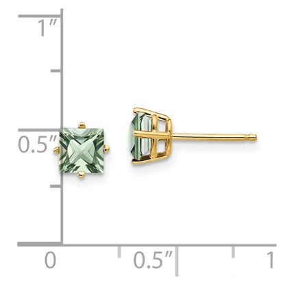 14k Yellow Gold 5mm Square Green Quartz Earring