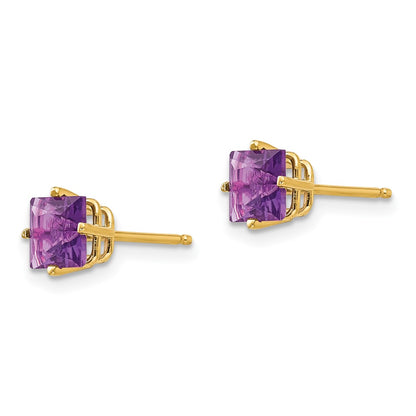 14k Yellow Gold 5mm Princess Cut Amethyst Earrings