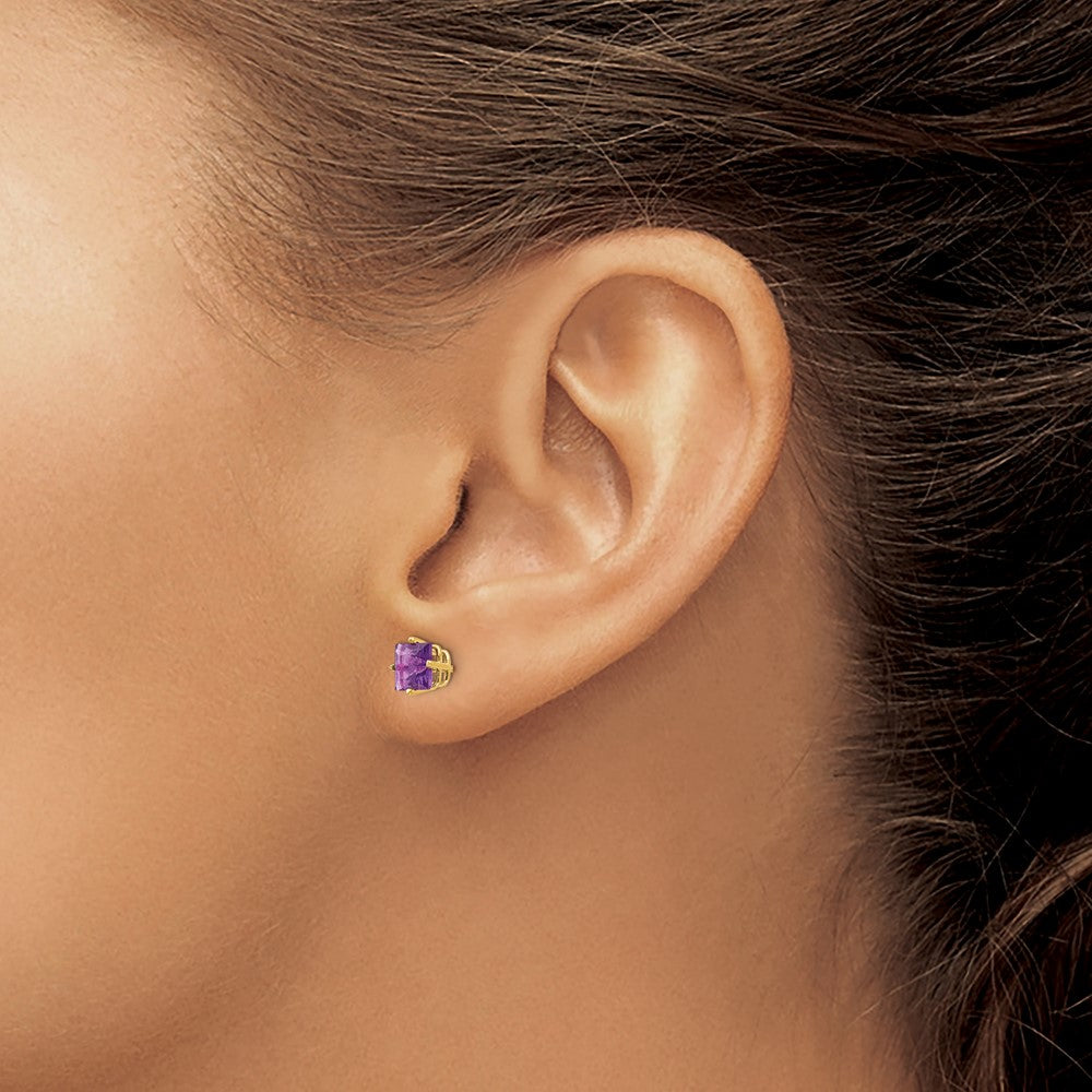 14k Yellow Gold 5mm Princess Cut Amethyst Earrings