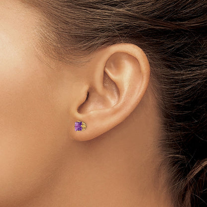 14k Yellow Gold 5mm Princess Cut Amethyst Earrings