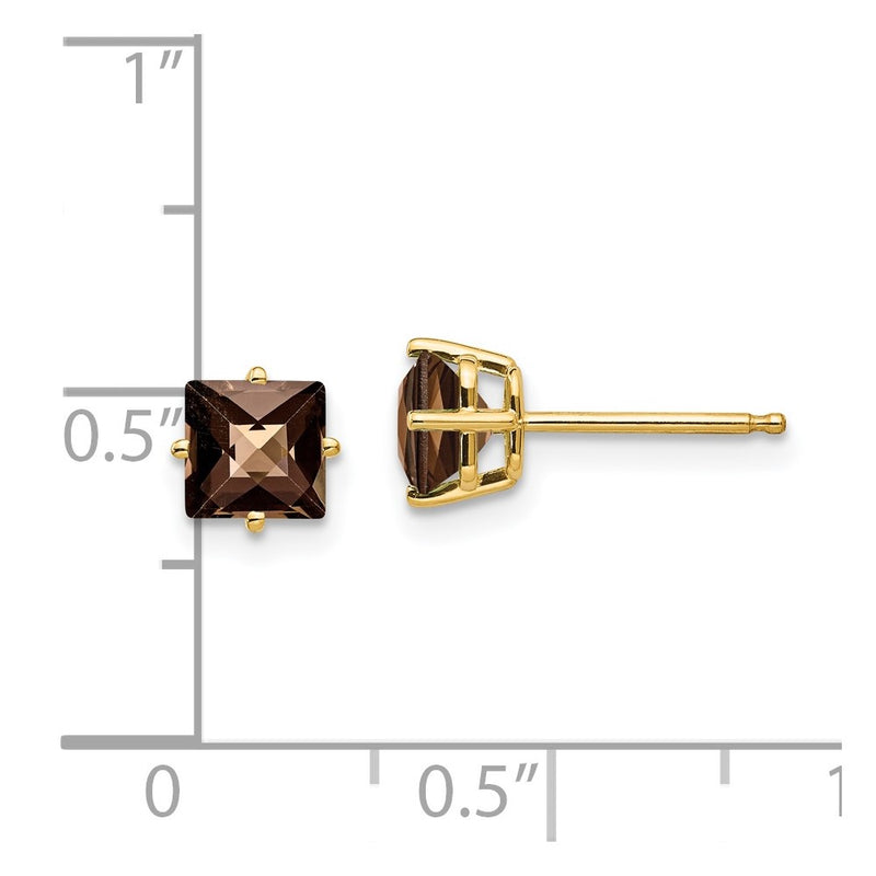 14k Yellow Gold 5mm Square Checker-Cut Smok Yellow Gold Quartz Earring