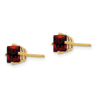 14k Yellow Gold 5mm Princess Cut Garnet Earrings
