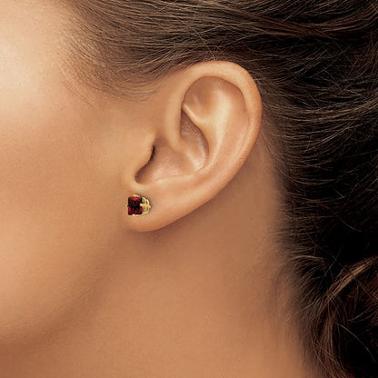 14k Yellow Gold 5mm Princess Cut Garnet Earrings