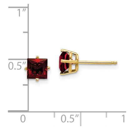 14k Yellow Gold 5mm Princess Cut Garnet Earrings