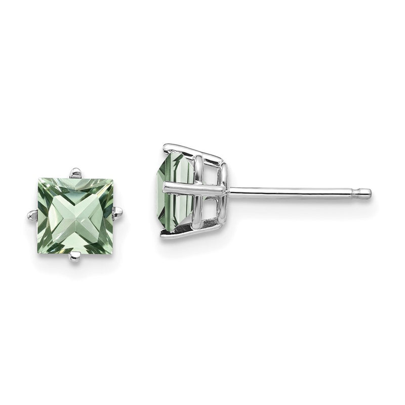14k White Gold 5mm Square Green Quartz Earrings