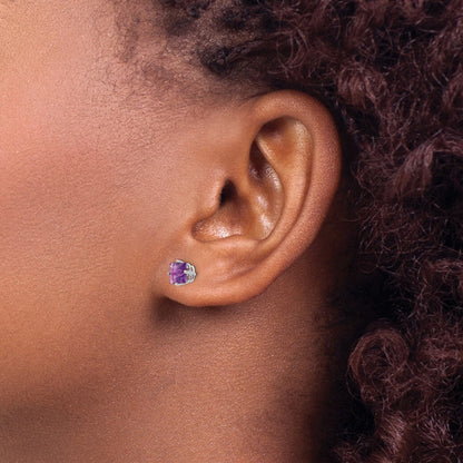 14k White Gold 5mm Princess Cut Amethyst Earrings