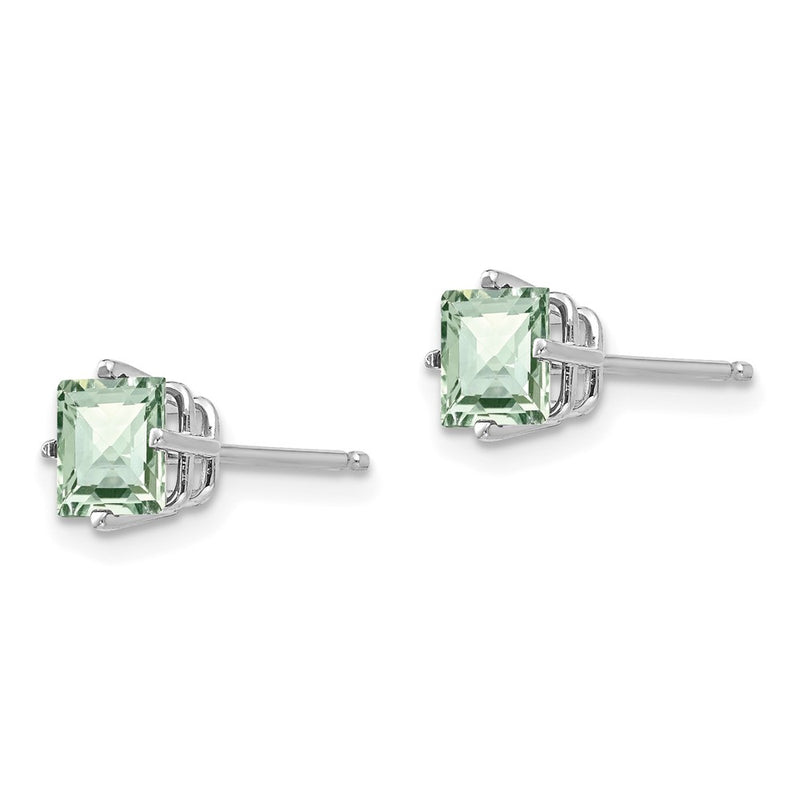 14k White Gold 5mm Square Checker-Cut Green Quartz Earrings