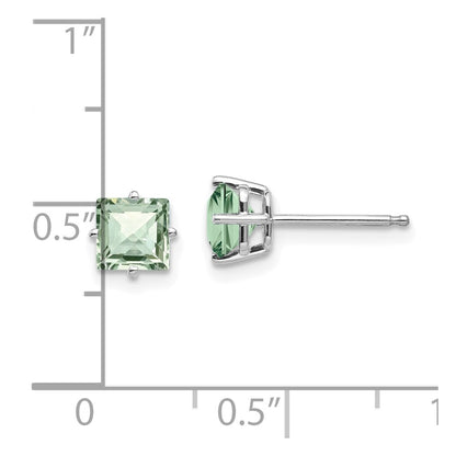 14k White Gold 5mm Square Checker-Cut Green Quartz Earrings
