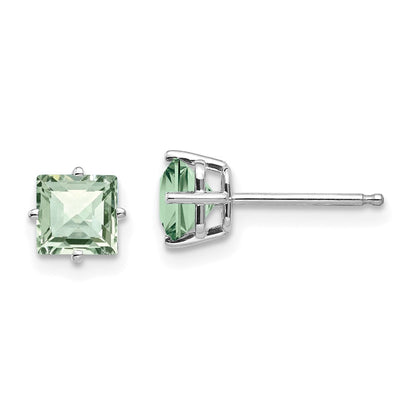 14k White Gold 5mm Square Checker-Cut Green Quartz Earrings
