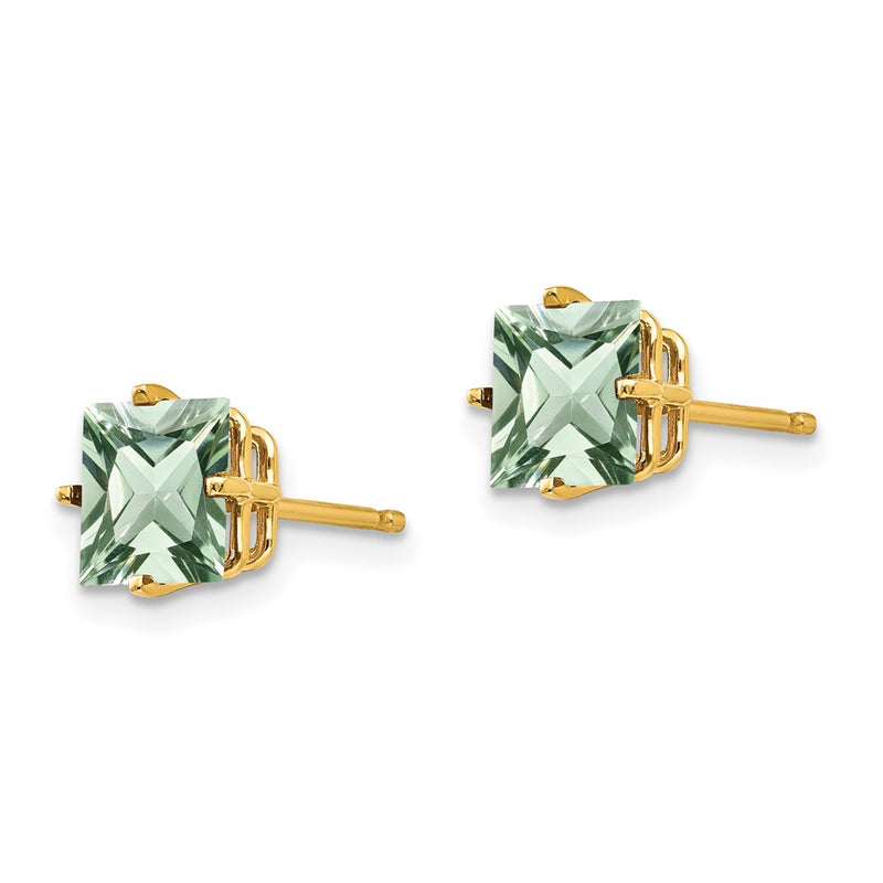 14k Yellow Gold 6mm Square Green Quartz Earrings