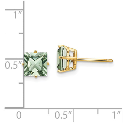 14k Yellow Gold 6mm Square Green Quartz Earrings
