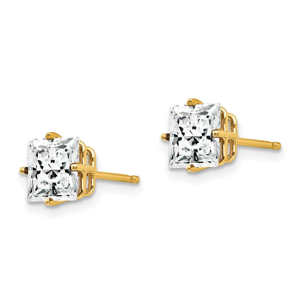 14k Yellow Gold 6mm Princess Cut Cubic Zirconia Earrings