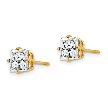 14k Yellow Gold 6mm Princess Cut Cubic Zirconia Earrings