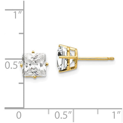 14k Yellow Gold 6mm Princess Cut Cubic Zirconia Earrings