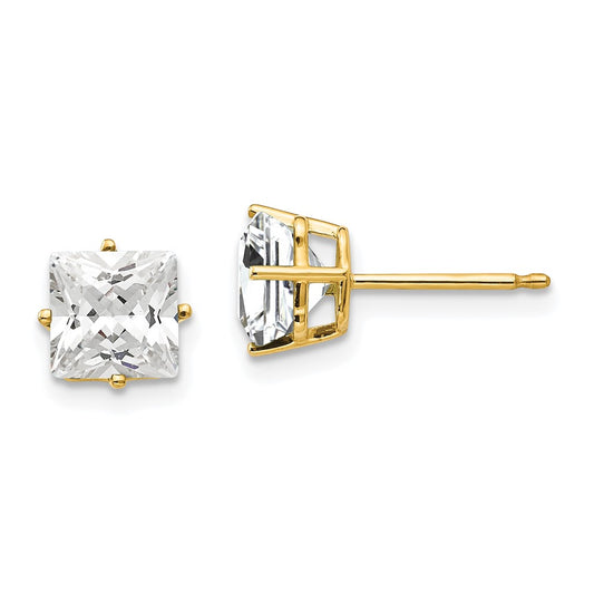 14k Yellow Gold 6mm Princess Cut Cubic Zirconia Earrings