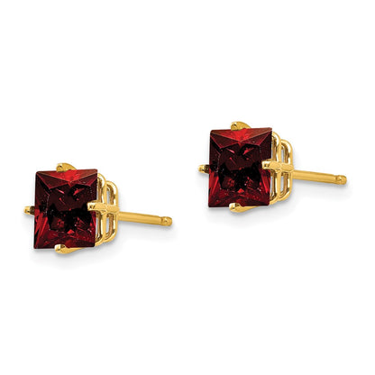 14k Yellow Gold 6mm Princess Cut Garnet Earrings