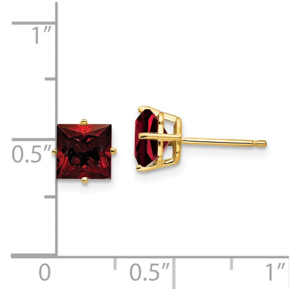 14k Yellow Gold 6mm Princess Cut Garnet Earrings