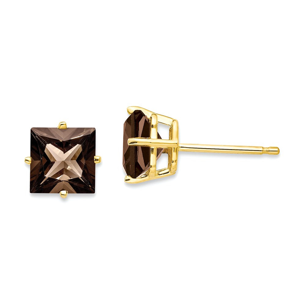 14k Yellow Gold 6mm Square Smok Yellow Gold Quartz Earrings