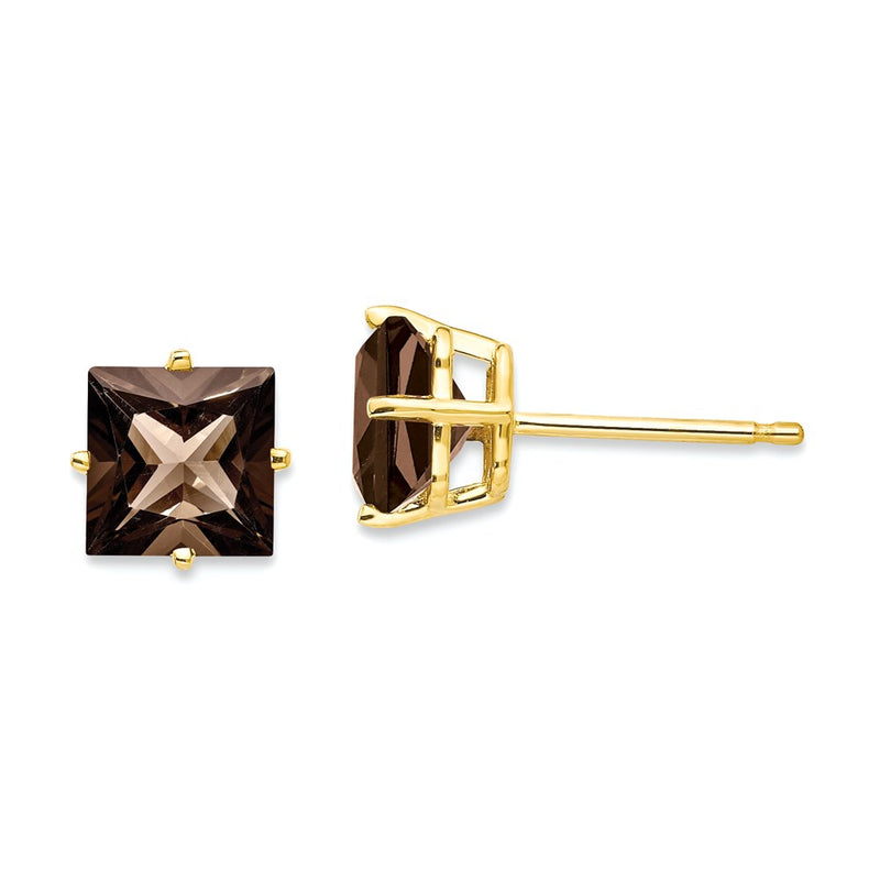14k Yellow Gold 6mm Square Smok Yellow Gold Quartz Earrings