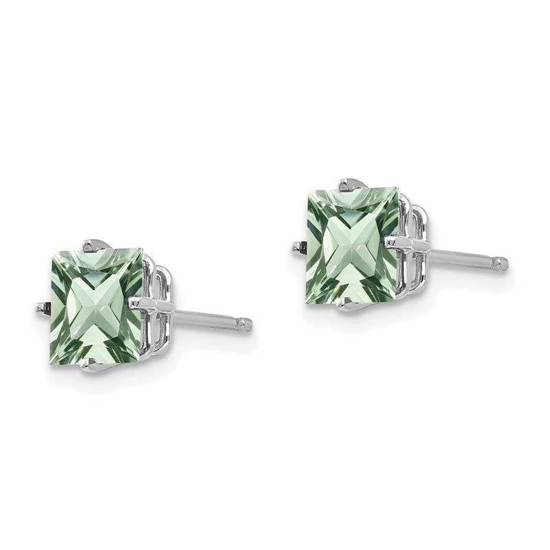 14k White Gold 6mm Square Green Quartz Earrings