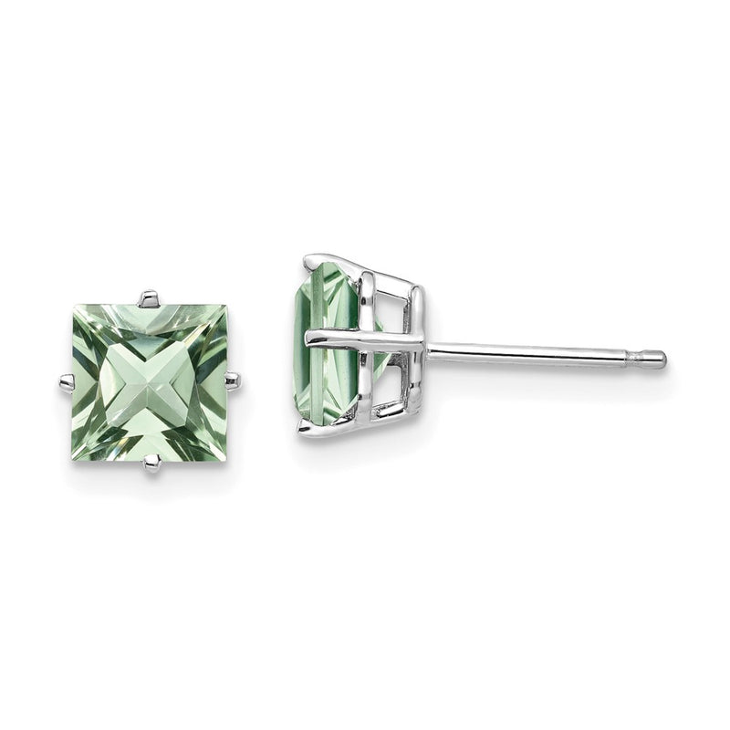 14k White Gold 6mm Square Green Quartz Earrings