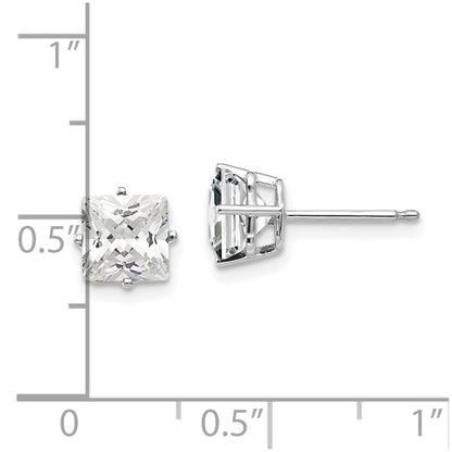 14k White Gold 6mm Princess Cut Cubic Zirconia Earrings