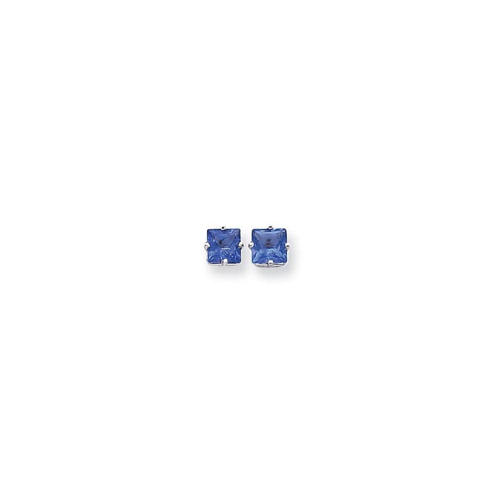 14k White Gold 6mm Princess Cut Tsavorite Earrings