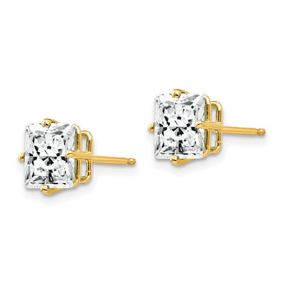 14k Yellow Gold 7mm Princess Cut Cubic Zirconia Earrings