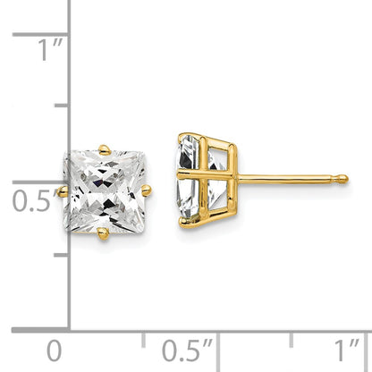 14k Yellow Gold 7mm Princess Cut Cubic Zirconia Earrings