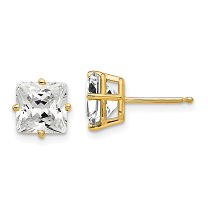 14k Yellow Gold 7mm Princess Cut Cubic Zirconia Earrings