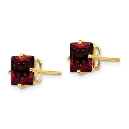 14k Yellow Gold 7mm Princess Cut Garnet Earrings