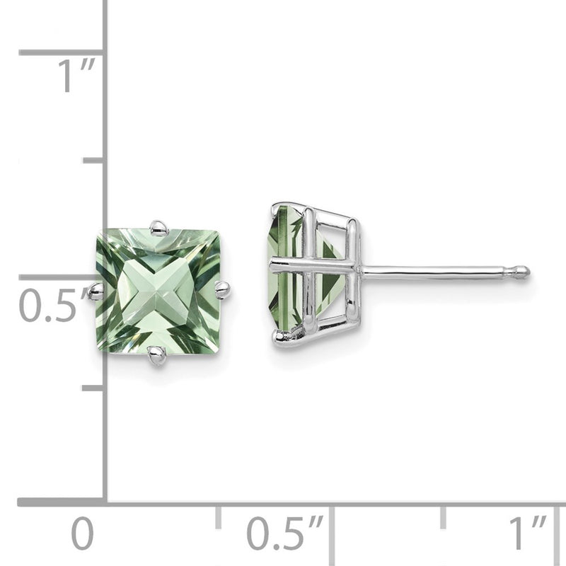 14k White Gold 7mm Square Green Quartz Earrings