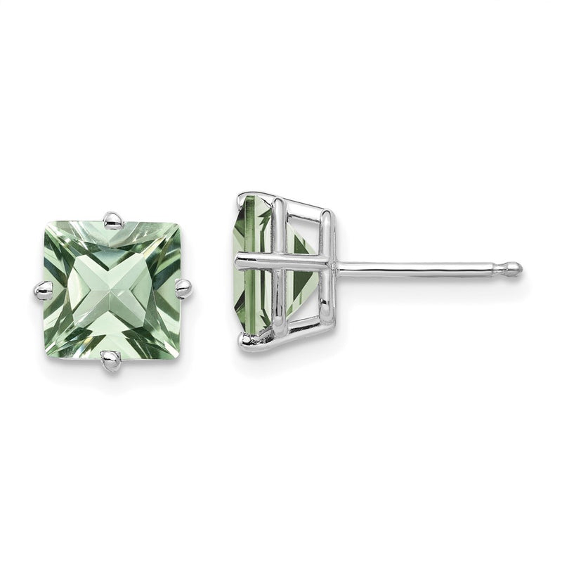 14k White Gold 7mm Square Green Quartz Earrings