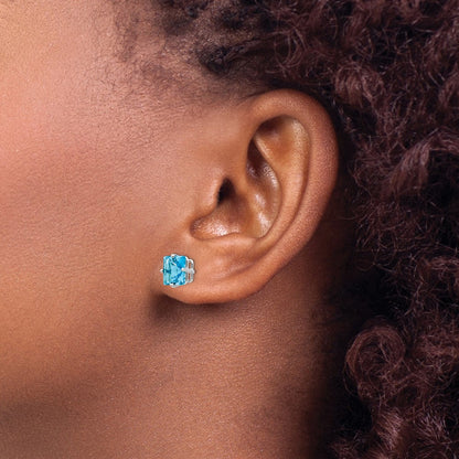 14k White Gold 7mm Princess Cut Blue Topaz Earrings