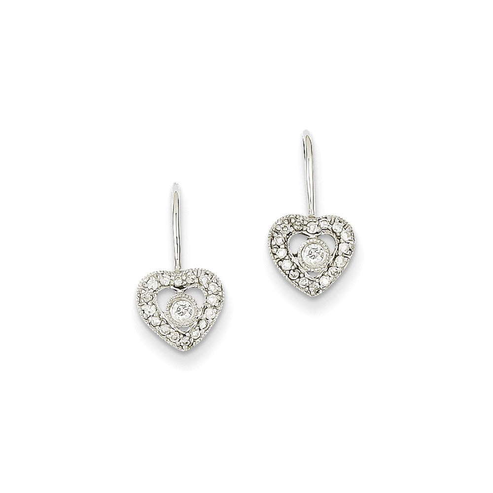 14k White Gold Real Diamond Heart Earrings