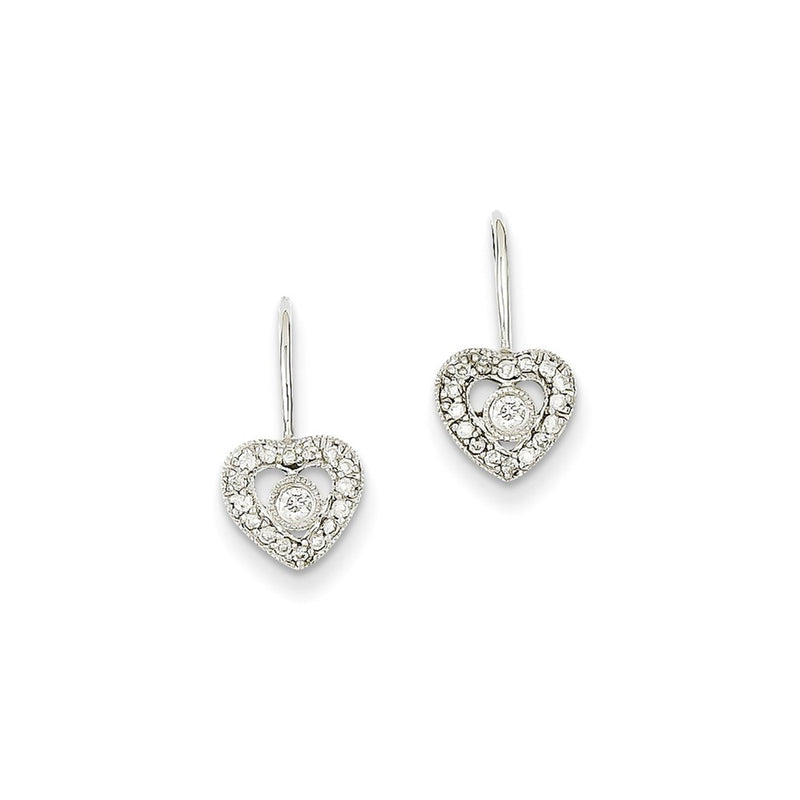 14k White Gold Real Diamond Heart Earrings