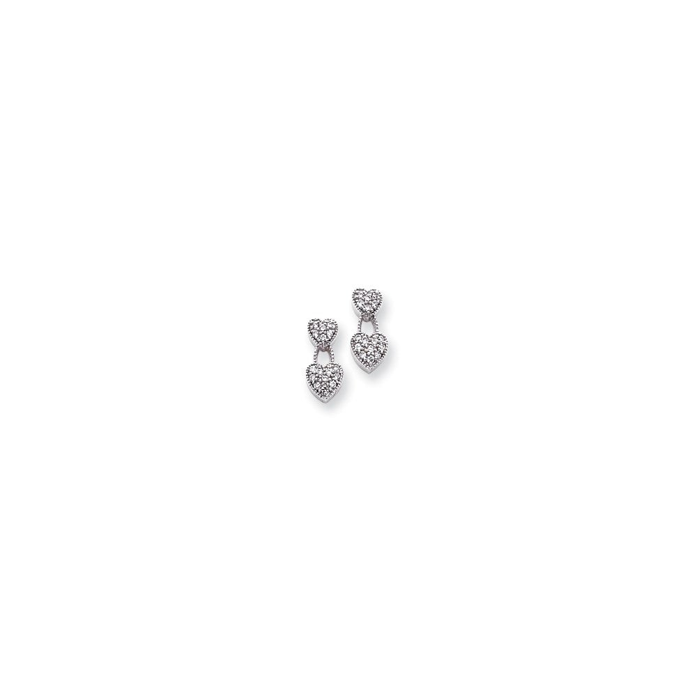 14k White Gold Real Diamond Heart Earrings