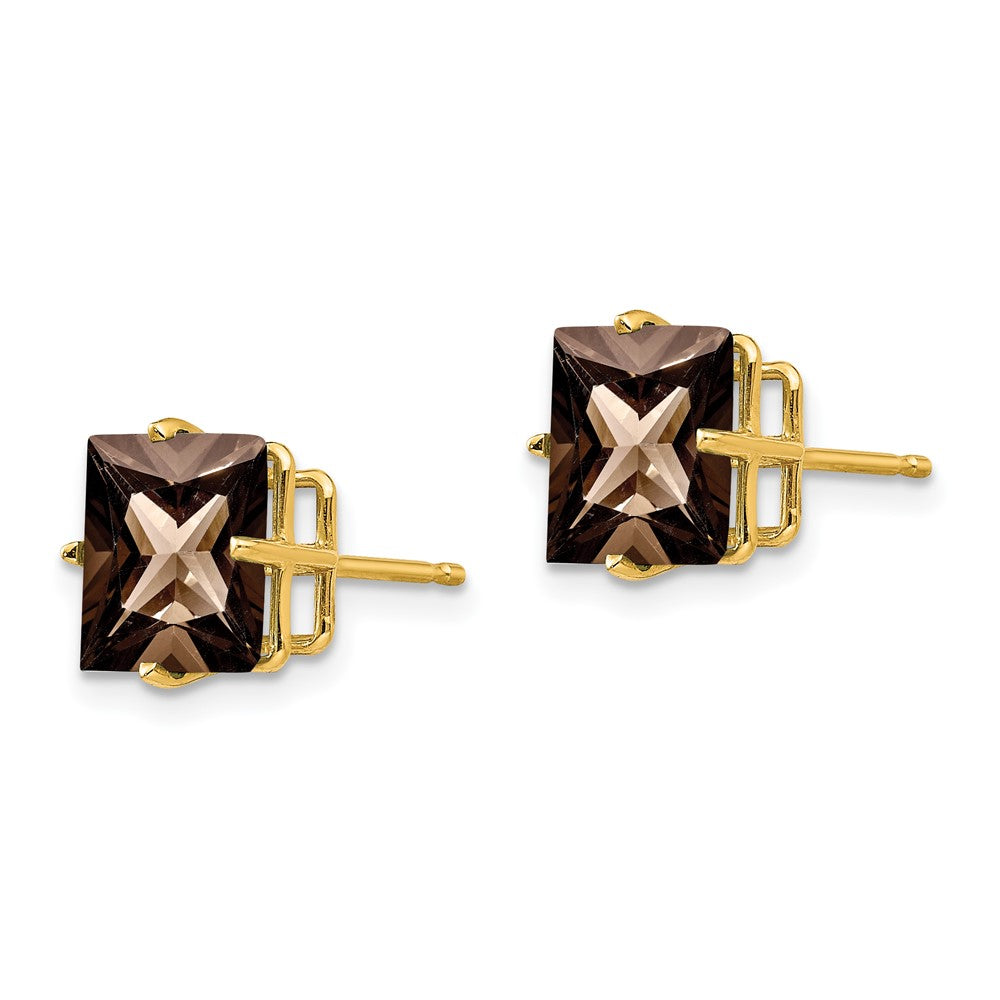 14k Yellow Gold 8mm Square Checker-Cut Smok Yellow Gold Quartz Earrings