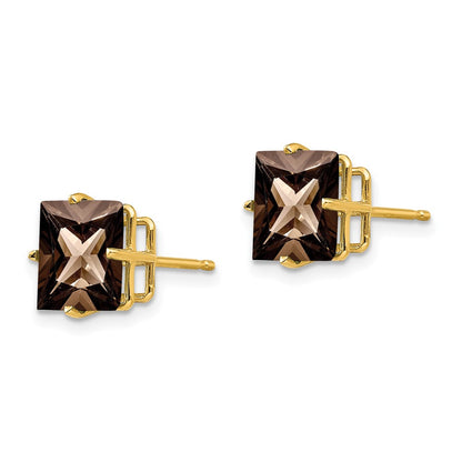 14k Yellow Gold 8mm Square Checker-Cut Smok Yellow Gold Quartz Earrings